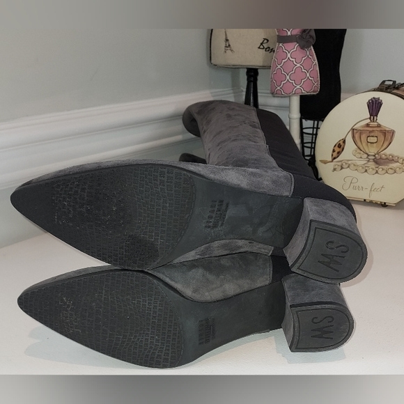 Stuart Weitzman Grey/Black Pointed Toe Suede & Stretch Tall Boot Pre-owned - Picture 8 of 9